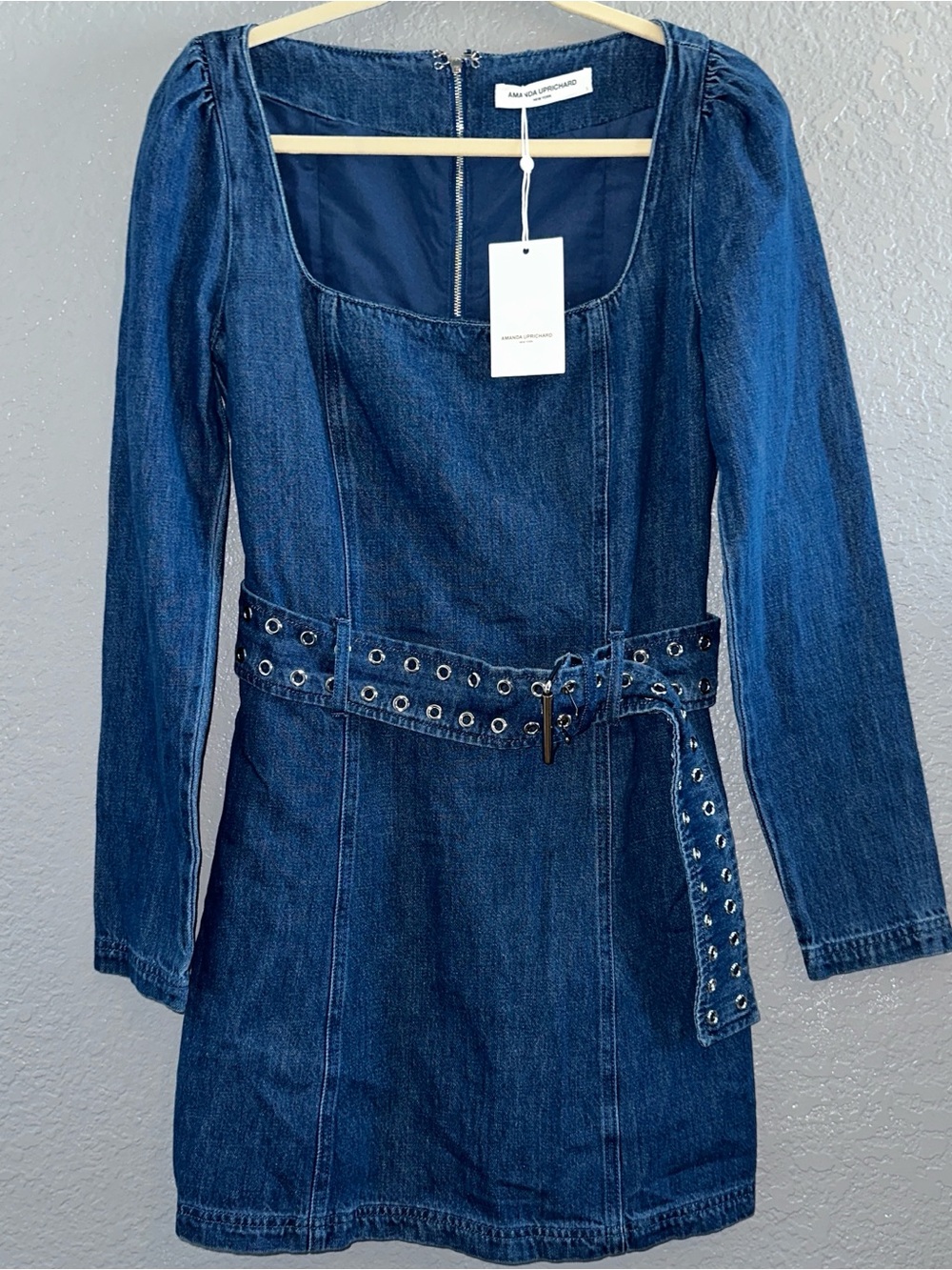 NWT Amanda Uprichard Fae Denim Mini Dress Size S Grommet Belt